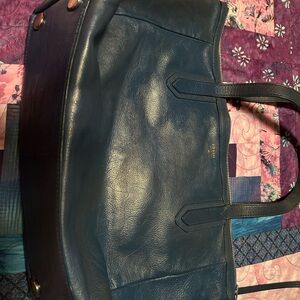 Fossil Navy Leather Tote Bag